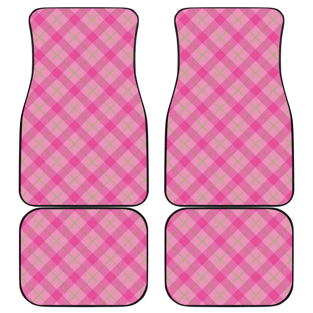 Pink And Green Plaid Pattern Print Front and Back Car Floor Mats