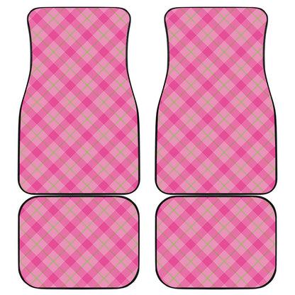 Pink And Green Plaid Pattern Print Front and Back Car Floor Mats