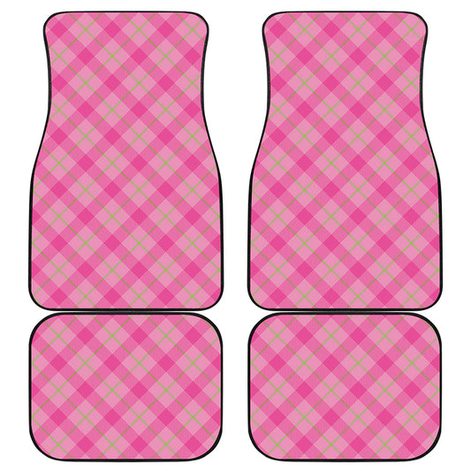 Pink And Green Plaid Pattern Print Front and Back Car Floor Mats