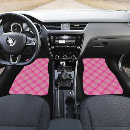 Pink And Green Plaid Pattern Print Front and Back Car Floor Mats