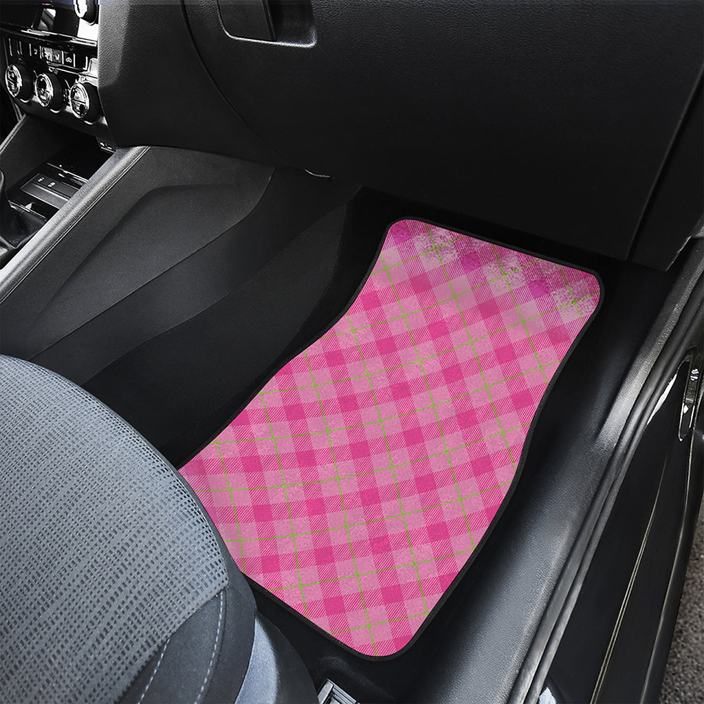 Pink And Green Plaid Pattern Print Front Car Floor Mats