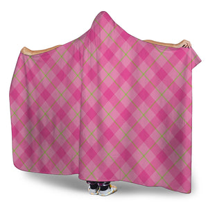 Pink And Green Plaid Pattern Print Hooded Blanket