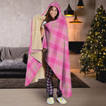 Pink And Green Plaid Pattern Print Hooded Blanket