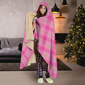 Pink And Green Plaid Pattern Print Hooded Blanket