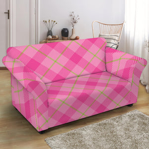 Pink And Green Plaid Pattern Print Loveseat Slipcover