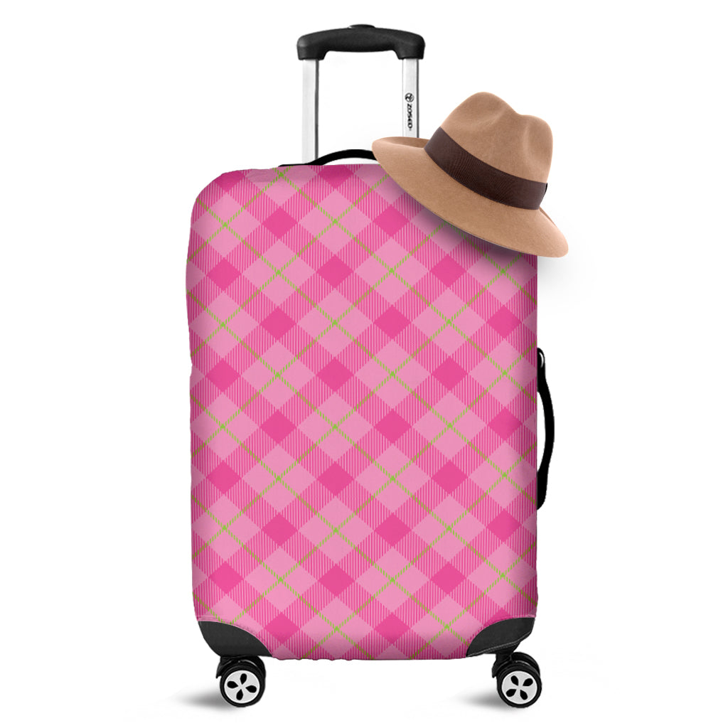 Pink And Green Plaid Pattern Print Luggage Cover
