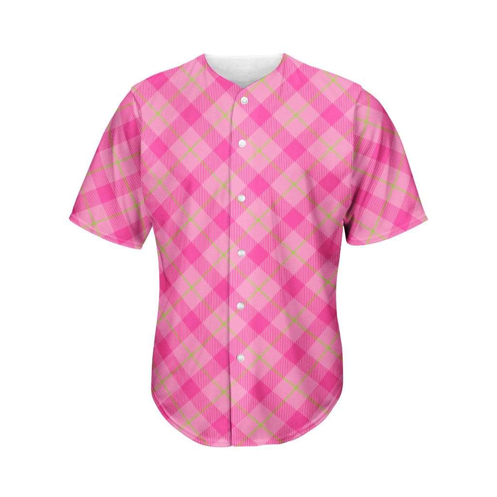 Pink And Green Plaid Pattern Print Men's Baseball Jersey