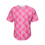 Pink And Green Plaid Pattern Print Men's Baseball Jersey