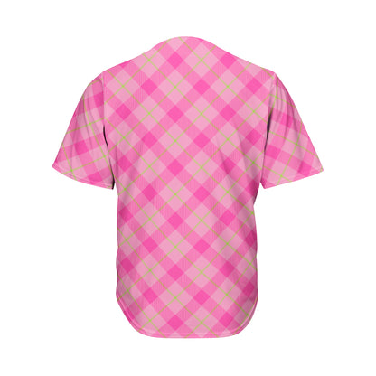 Pink And Green Plaid Pattern Print Men's Baseball Jersey