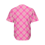 Pink And Green Plaid Pattern Print Men's Baseball Jersey