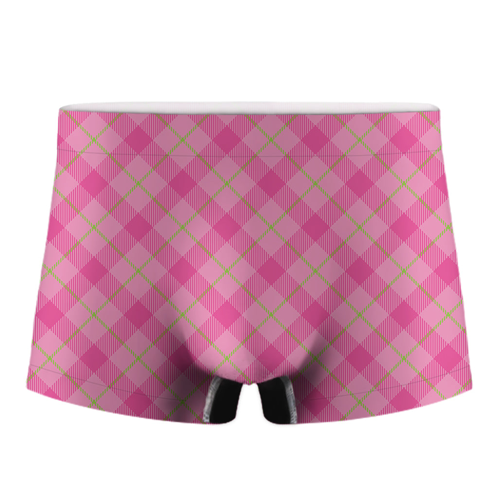 Pink And Green Plaid Pattern Print Men's Boxer Briefs
