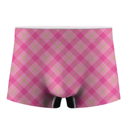 Pink And Green Plaid Pattern Print Men's Boxer Briefs
