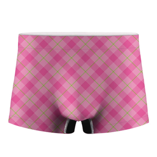 Pink And Green Plaid Pattern Print Men's Boxer Briefs
