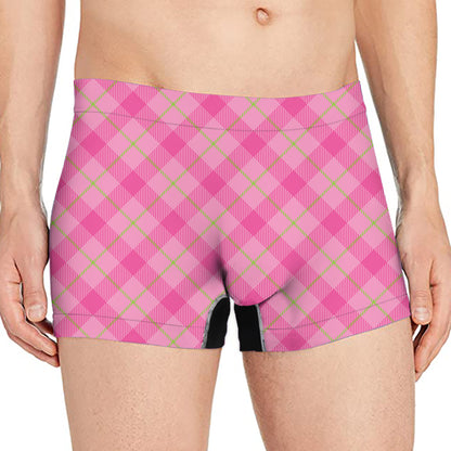 Pink And Green Plaid Pattern Print Men's Boxer Briefs