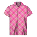 Pink And Green Plaid Pattern Print Men's Short Sleeve Shirt