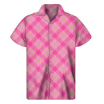 Pink And Green Plaid Pattern Print Men's Short Sleeve Shirt