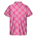 Pink And Green Plaid Pattern Print Men's Short Sleeve Shirt