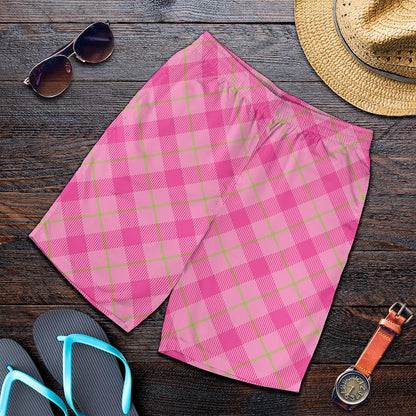 Pink And Green Plaid Pattern Print Men's Shorts