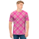 Pink And Green Plaid Pattern Print Men's T-Shirt
