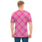 Pink And Green Plaid Pattern Print Men's T-Shirt