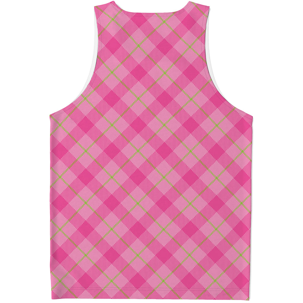 Pink And Green Plaid Pattern Print Men's Tank Top