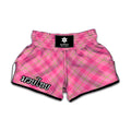 Pink And Green Plaid Pattern Print Muay Thai Boxing Shorts