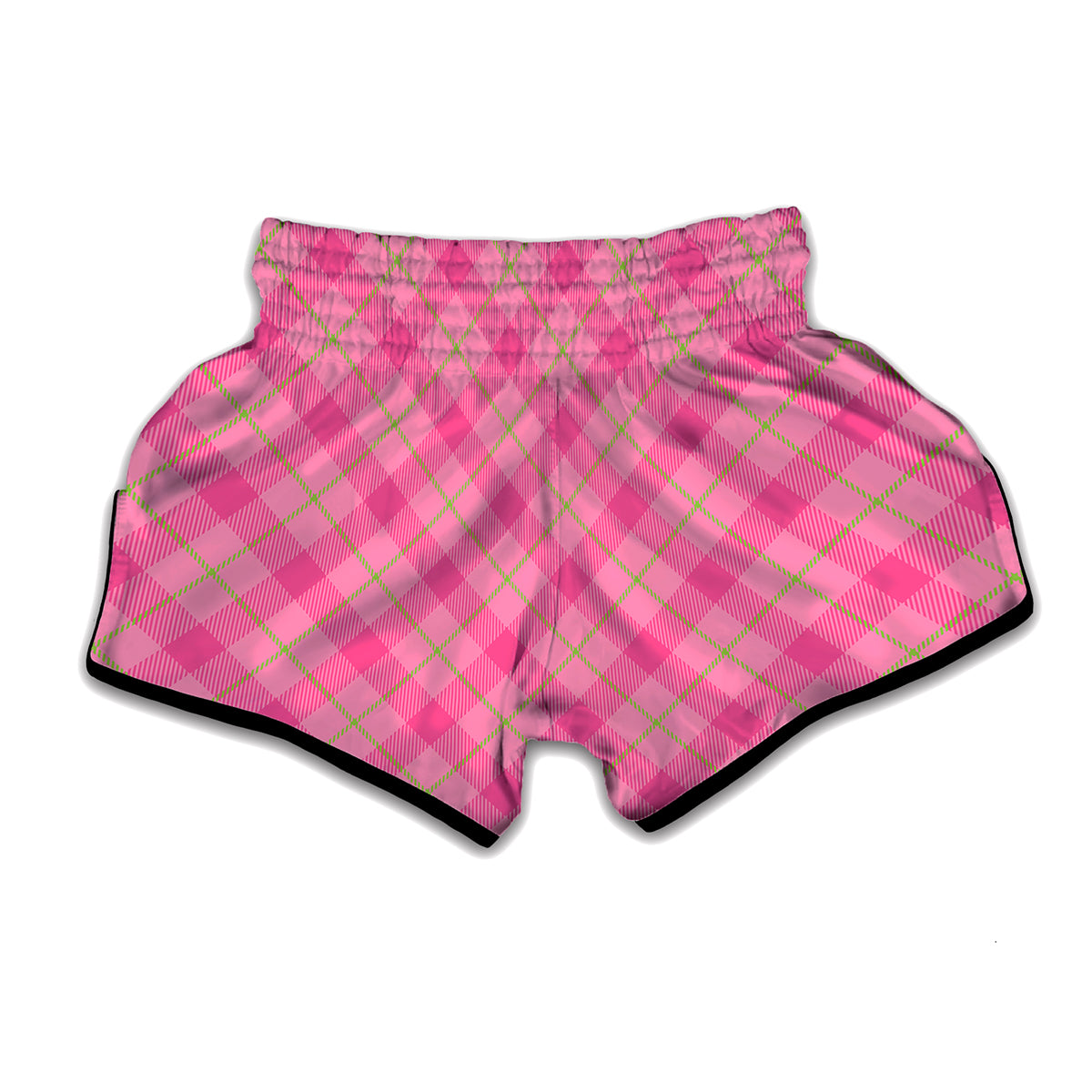 Pink And Green Plaid Pattern Print Muay Thai Boxing Shorts