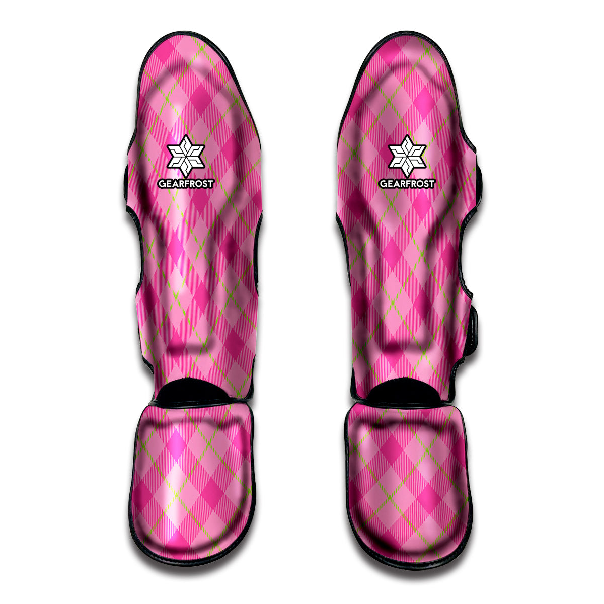 Pink And Green Plaid Pattern Print Muay Thai Shin Guard