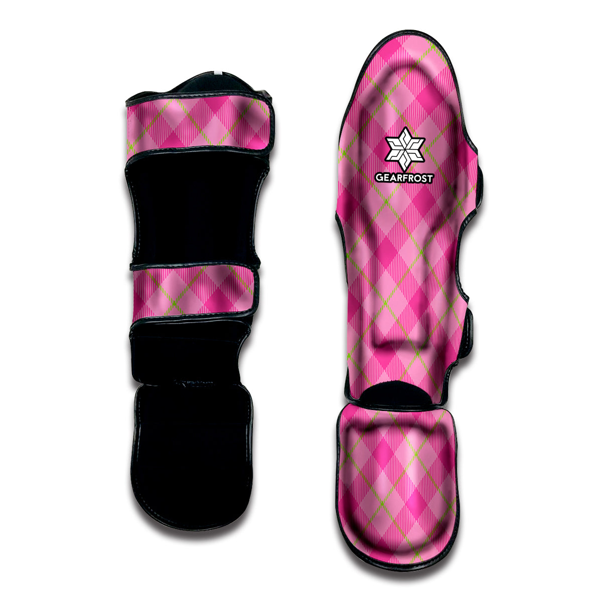Pink And Green Plaid Pattern Print Muay Thai Shin Guard