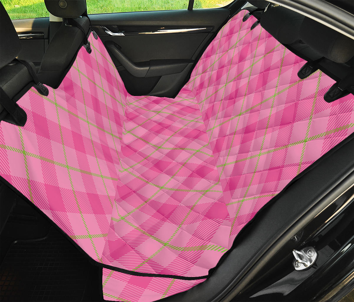 Pink And Green Plaid Pattern Print Pet Car Back Seat Cover