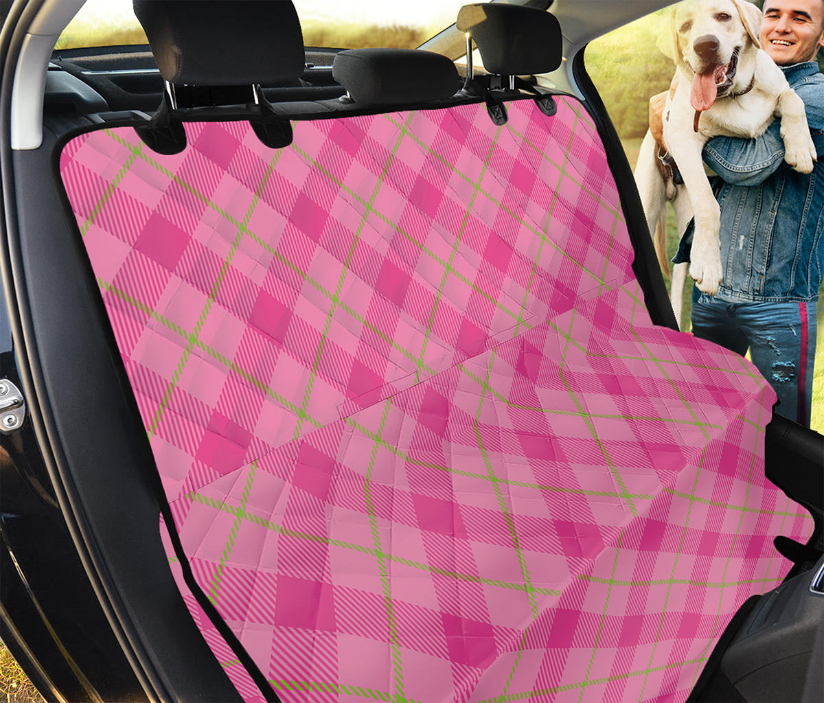 Pink And Green Plaid Pattern Print Pet Car Back Seat Cover