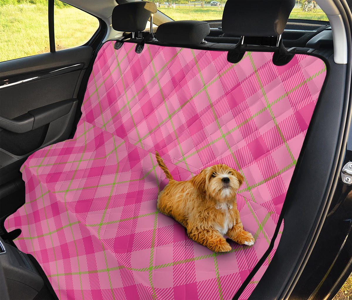 Pink And Green Plaid Pattern Print Pet Car Back Seat Cover