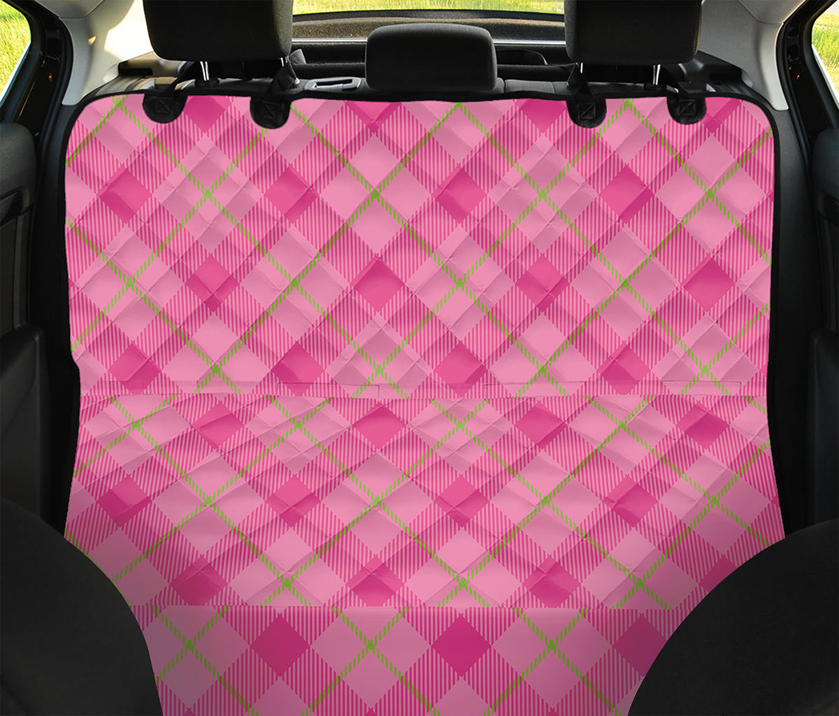 Pink And Green Plaid Pattern Print Pet Car Back Seat Cover