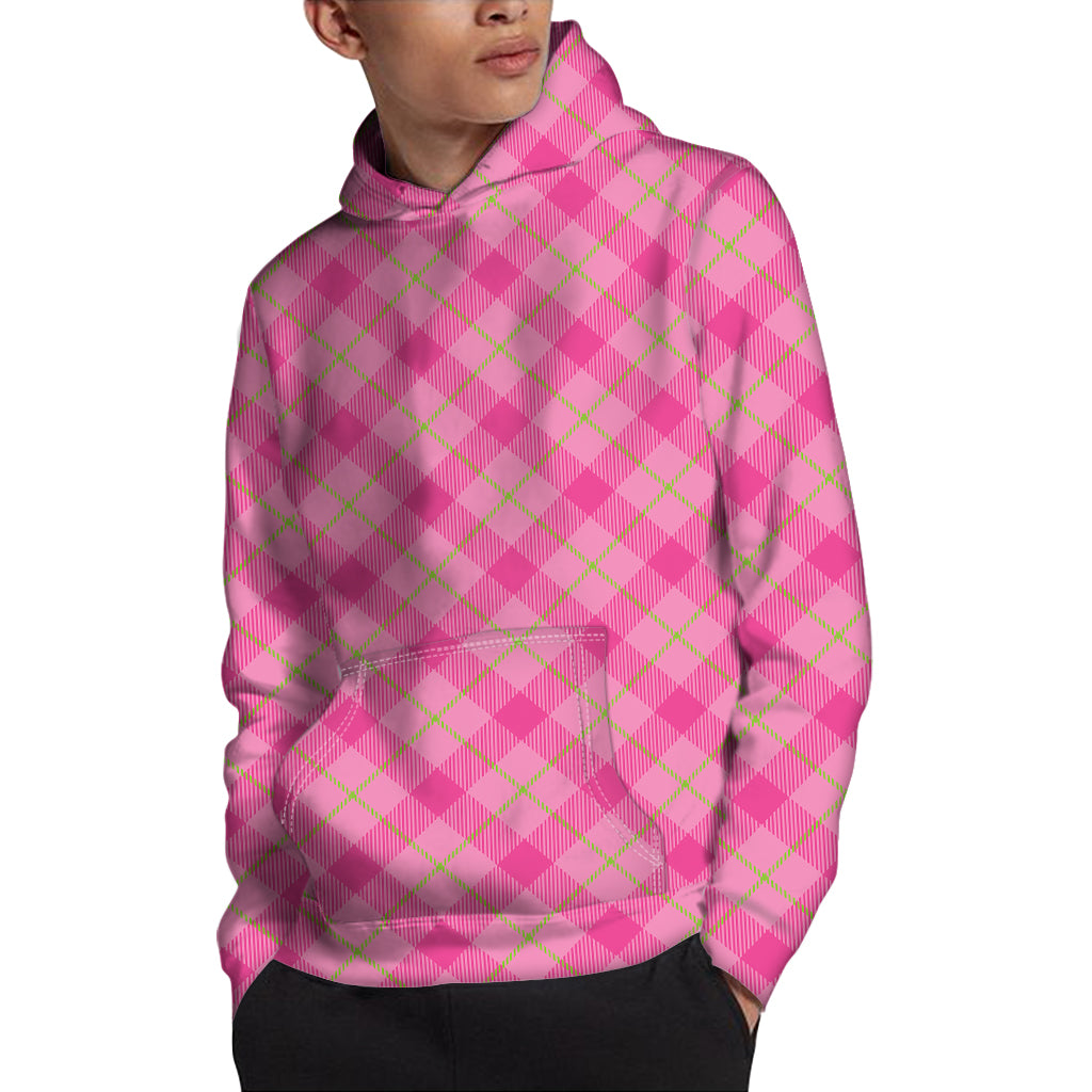 Pink And Green Plaid Pattern Print Pullover Hoodie