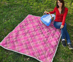 Pink And Green Plaid Pattern Print Quilt