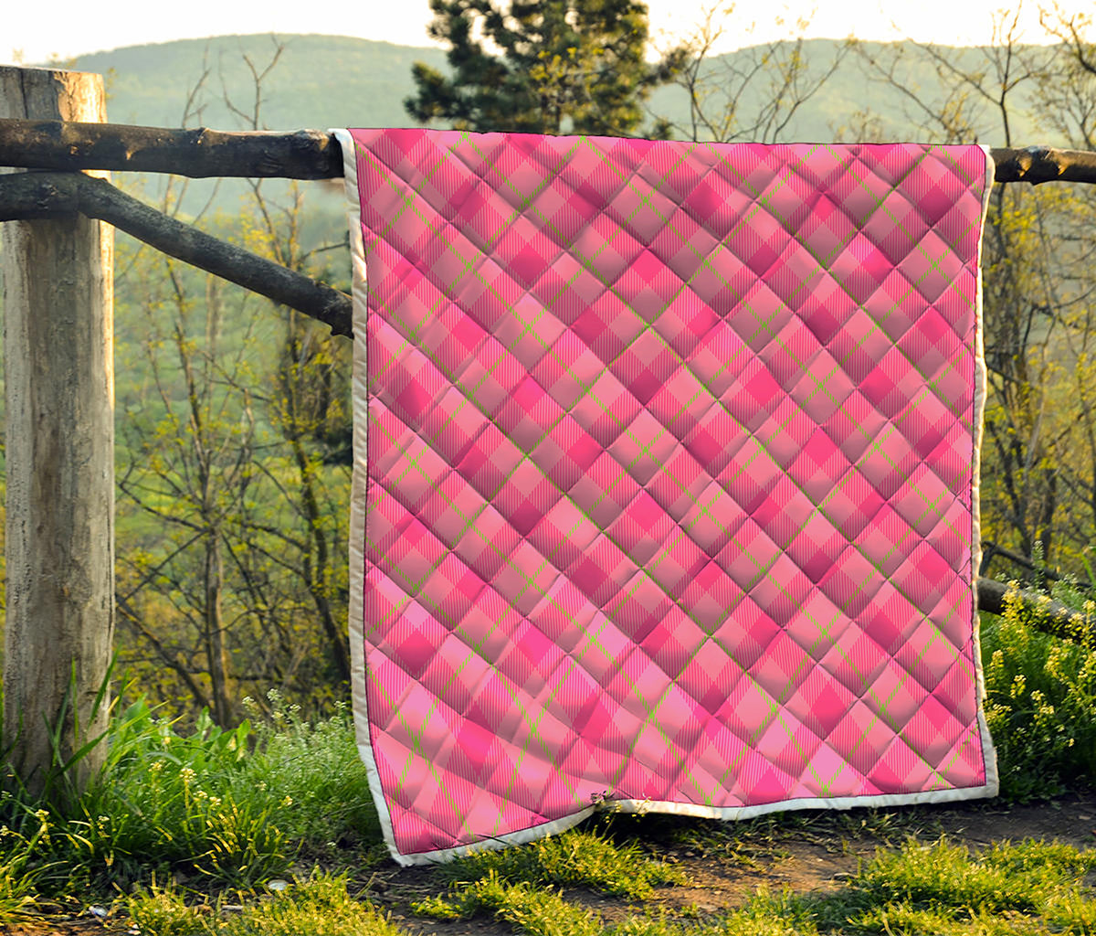 Pink And Green Plaid Pattern Print Quilt