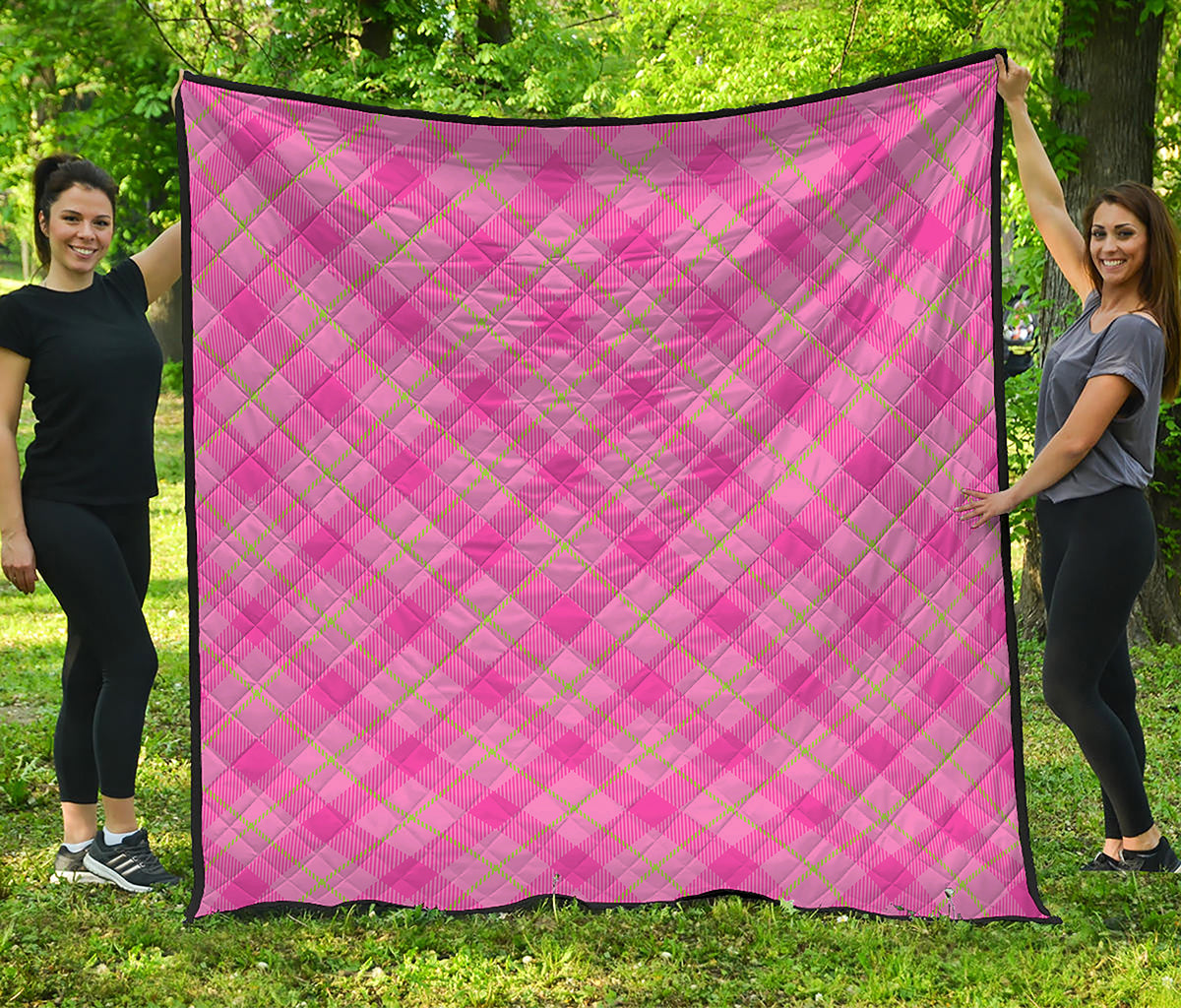 Pink And Green Plaid Pattern Print Quilt