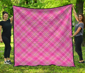 Pink And Green Plaid Pattern Print Quilt