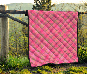 Pink And Green Plaid Pattern Print Quilt