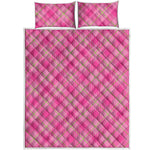 Pink And Green Plaid Pattern Print Quilt Bed Set