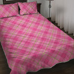 Pink And Green Plaid Pattern Print Quilt Bed Set