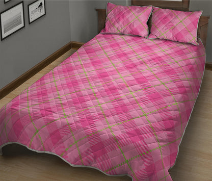 Pink And Green Plaid Pattern Print Quilt Bed Set