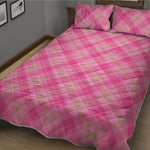 Pink And Green Plaid Pattern Print Quilt Bed Set