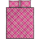 Pink And Green Plaid Pattern Print Quilt Bed Set