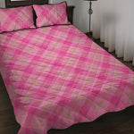 Pink And Green Plaid Pattern Print Quilt Bed Set