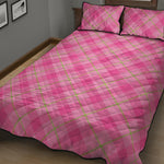 Pink And Green Plaid Pattern Print Quilt Bed Set