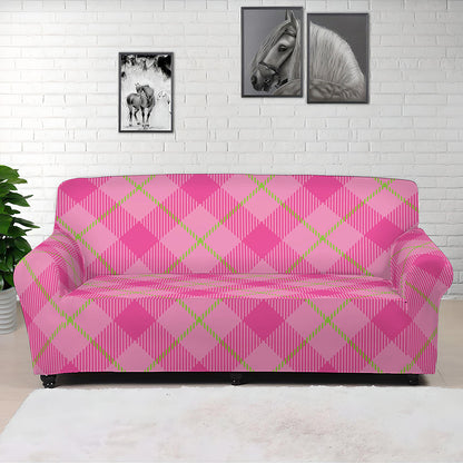 Pink And Green Plaid Pattern Print Sofa Cover