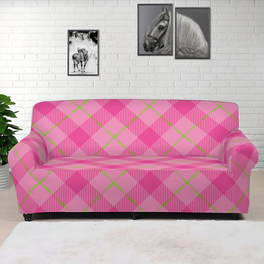 Pink And Green Plaid Pattern Print Sofa Cover
