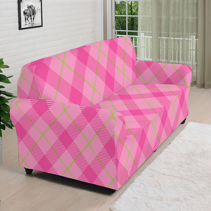 Pink And Green Plaid Pattern Print Sofa Cover