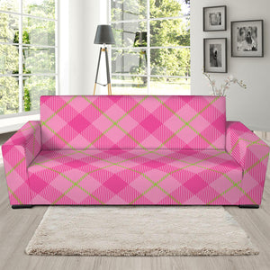 Pink And Green Plaid Pattern Print Sofa Slipcover